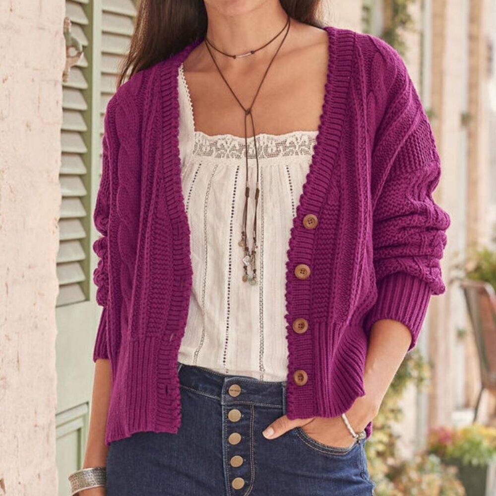 New Sundance Womens Sweater Cable Knit Avalee Cardigan Pink Purple Size Xxl